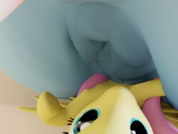 3d anatomically_correct anus ass equine facesitting fluttershy_(mlp) friendship_is_magic horse mammal my_little_pony puffy_anus rainbow_dash_(mlp) size_difference straight_hair thecomet