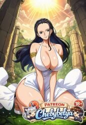 1girl absurdres ai_assisted ai_generated anime anime_style armlet attractive beautiful beautiful_eyes beautiful_lighting best_quality black_hair blue_eyes breasts chebybelya cinematic_lighting collarbone curvy cute deep_skin detailed detailed_face detailed_skin digital_art dress female female_only high_quality high_resolution highres huge_breasts long_hair looking_at_viewer nico_robin one_piece onepiece patreon patreon_username perfect_body robin sandals sexy sharp_focus signature slim_waist smile soft_lighting soft_shading solo stylized thick_thighs toned very_aesthetic vibrant_colors watermark white_dress wide_hips
