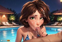 1boy 1boy1girl 1girls ai_generated artist_name aunt aunt_cass big_hero_6 bikini blowjob blue_bikini breasts brown_hair cass_hamada collarbone cum cum_in_mouth cum_on_body cum_on_hair disney facial fellatio female green_eyes hetero hi_res jewelry lips looking_at_viewer male_pubic_hair marvel milf necklace night night_sky oral outdoors penis pool pubic_hair rule34lab short_hair sky solo_focus star_(sky) starry_sky swimsuit tree uncensored water