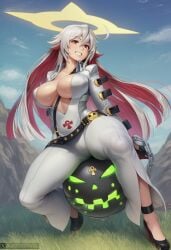 ai_generated big_ass big_breasts big_thighs bodysuit breasts breasts_bigger_than_head cleavage cleavage_cutout clothed clothed_female day degenerate_darka female female_focus female_only flowing_hair full_body gloves, guilty_gear guilty_gear_xrd high_heels image_set inner_sideboob jack-o'_valentine leaning_back light-skinned_female light_skin long_hair multicolored_hair novelai outdoors petite red_eyes red_hair red_highlights self_upload sitting skinny smile solo solo_female solo_focus thick_thighs voluptuous voluptuous_female white_hair