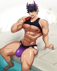 bara bulge gasaiv horns kagexvt muscular muscular_male pool poolside popsicle solo_male tank_top tanktop