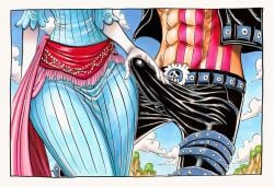 ai_generated accurate_art_style manga_style eiichiro_oda_style 715akanaichigo one_piece charlotte_amande charlotte_katakuri incest siblings brother_and_sister half-siblings blue_hair long_hair slender long_neck eyelashes pale_skin pale-skinned_female light-skinned_male light-skinned_female hetero straight male female male/female skinny petite grabbing_penis erection erection_under_clothes sfw