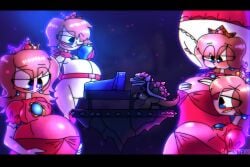 1girls 2boys belly belly_expansion belly_inflation big_belly blimp_fruit blush bowser cadester2 female inflation male mario_(series) nintendo peaches_(music_video) piano princess princess_peach scene_reference spherical_inflation super_mario_bros._(2023_film) tagme waluigi