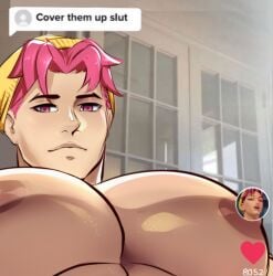 abby_(kpop_demon_hunters) bara bara_tiddies bara_tits cover_them_up_slut gasaiv gay kpop_demon_hunters male male_focus meme reference upper_body upper_body_focus upper_body_only upper_body_visible