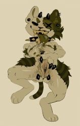 absurd_res andromorph anthro armpit_hair bell bell_collar belly_hair big_clitoris body_hair chemicallyroadkill chest_hair claws clitoral_hood clitoris collar domestic_cat ear_piercing felid feline felis fur gauged_ear genitals green_body green_fur hairless hairless_cat hi_res horn hybrid intersex mammal mastectomy_scar multi_nipple nipples patchwork_creature piercing pubes scar sharp_teeth spread_vulva spreading stripes tail teeth tongue tongue_out trans_(lore) trans_man_(lore) vulva