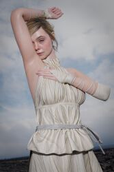 tomorrow_(death_stranding) elle_fanning death_stranding_2:_on_the_beach death_stranding armpits armpit armpit_fetish armpit_focus clothed blonde_hair blender theblendertaper 3d sweaty sweat
