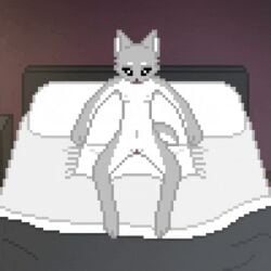 2017 ambiguous_gender animated anthro bed blush breast_grab breasts canine demo disembodied_hand female female/ambiguous finger_fuck fingering flash fur fuzzled gif grey_fur hand_on_breast interactive mammal multicolored_fur nude on_bed oral_fingering pixel_art pussy solo_focus towel two_tone_fur vaginal_penetration white_fur wolf