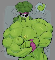 male male_only solo solo_male its_coldpizzart solo_focus 1boy gay flex flexing flexing_bicep vegetable vegetable_humanoid food_humanoid food_creature headband visor visor_(eyewear) mustache buff buff_male muscular_male big_pecs big_muscles pecs pelvic_line areolae wristbands wristband armband armbands mullet abs 2d 2d_(artwork) dialogue_bubble fortnite fortnite:_battle_royale brock_(fortnite)