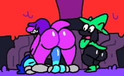 1girls 2021 2boys animated anthro ass balls big_ass big_balls big_butt blue_skin bodily_fluids bouncing_ass cowgirl_position deltarune female from_front_position genital_fluids genitals group human kris_(deltarune) male male/female mammal on_bottom on_top pussy pussy_juice ralsei remake sex superiorfox susie_(deltarune) tagme vaginal vaginal_penetration video_games