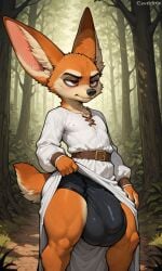 ai_generated anthro bara big_ass big_ass_(male) big_bulge briefs disney fanservice femboy fennec fennec_fox finnick_(zootopia) forest furry furry_only gay greek_clothes huge_bulge male male_focus male_only red_eyes solo solo_focus tagme thick_thighs trap yaoi zootopia
