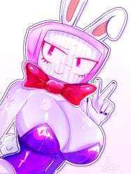 1girls big_breasts bow bow_tie bowtie breasts breasts_out bunny bunny_costume bunny_ears bunny_girl bunny_tail bunnysuit dandy's_world dandys_world female female_focus female_only hi_res humanoid itz_zekex large_breasts machine nail_polish nails non-human pink_eyes purple_suit rabbit rabbit_ears rabbit_girl red_bowtie roblox roblox_game robot robot_girl robot_humanoid screen solo tagme thighs tv tv_head tv_head_robot tv_screen tv_woman v vee-ster_bunny_vee vee_(dandy's_world) white_ears