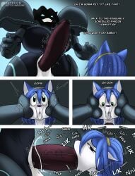 absurd_res anthro anthrofied armor bodysuit both_hands_on_head breasts clothing comic dark_samus deep_throating doctor_awesome fellatio female forced forced_fellatio forced_oral genitals hand_on_head hi_res intersex krystal krystal_(star_fox) mammal mephitid metroid metroid_prime nintendo not_the_face_of_mercy oral original_character penetration penile penis self_insert sex skinsuit skunk star_fox tight_clothing