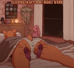 2025 absurd_res alien_(franchise) anthro backsack ball_bulge balls bear bed bed_sheet bedding bedroom blanket blinds bottomwear brown_body brown_fur brown_text butt clothing digital_media_(artwork) duo english_text femboy five_nights_at_freddy's fur furniture genitals hazen head_tuft hi_res inside lights male mammal mertvykhcrows night on_bed panties pattern_bottomwear pattern_clothing pattern_panties pattern_underwear pawpads paws pillow pink_plushie pixel_(artwork) plant plant_pot plushie potted_plant rabbit_plushie scottgames shaking shaking_legs short_tail sky sleeping sleeping_on_another sound_effects star starry_sky striped_bottomwear striped_clothing striped_panties striped_underwear stripes tail text tuft twenty_one_pilots underwear vowelless vowelless_sound_effect window zzz