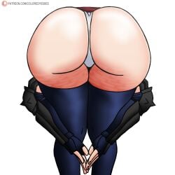 1girl absurdres amen_pose_(meme) ass bent_over coloredyiddies female_focus fingerless_gloves from_behind gloves highres huge_ass manyuu_chifusa manyuu_hikenchou solo thick_thighs thighhighs thighs wide_hips