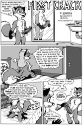 anthro ass balls black_and_white canine closed_eyes comic english_text erect_nipples erection female fox hair half-closed_eyes karno male mammal monochrome nipples nude open_mouth penis precum speech_bubble straight text thought_bubble