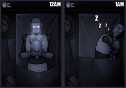 2026 2d 2d_(artwork) 2d_artwork animatronic animatronic_male artist_logo artist_name b.o.t beanontoast female five_nights_at_freddy's green_hair grey_hair roxanne_wolf roxanne_wolf_(fnaf) scanning solo