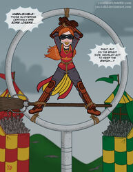 1girls 2d arms_up background ball_gag being_watched blindfold bondage bound bound_legs bound_wrists broom broomstick clothed clothed_female clothing color crotch_rope deviantart eyewear fantasy female female_focus female_only femsub forced fully_clothed gag gagged ginny_weasley goal gryffindor harry_potter hogwarts hogwarts_student human human_only humiliation improvised_gag improvised_sex_toy light-skinned_female light_skin magic_user offscreen_character outdoors outside public public_humiliation quidditch quidditch_uniform rope rope_bondage schoolgirl silhouette snitch solo_focus sport sport_commentator spread_eagle spread_legs stadium surrounded url voyeur watermark witch yes_i_did