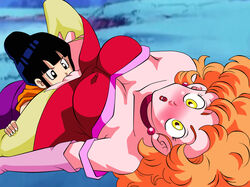 2girls :o bangs black_eyes black_hair blush breasts cheating_wife chichi choker cleavage clothed crotch_cutout cunnilingus curly_hair devouring_pussy dicasty dragon_ball dragon_ball_z dress duo earrings elbow_gloves eyelashes female female_only gloves hair_bun hairless_pussy highres innie_pussy large_breasts leg_grab lipstick long_hair milf miss_piiza moaning multiple_girls open_mouth oral orange_hair pussy red_dress red_lipstick short_hair sidelocks surprised torn_clothes wide_eyed yellow_eyes yuri