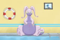 anthro blush dragon furry goodra green_eyes lapras mysterious_mew nintendo pokemon pokemon_(species) pregnant pussy smile