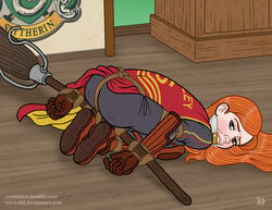 1girls ass background ball_gag blush bondage boots bound broom broomstick brown_eyes changing_room clothed clothed_female clothing crotch_rope ears embarrassed eyes female female_only femsub footwear freckles freckles_on_face full_body fully_clothed gag gagged ginny_weasley gloves gryffindor hair harry_potter hogwarts hogwarts_student humiliation improvised_gag improvised_sex_toy indoors light-skinned_female light_skin locker_room long_hair looking_at_viewer on_floor open_eyes orange_hair quidditch quidditch_changing_room quidditch_uniform red_clothing red_hair rope rope_bondage schoolgirl shin_guards shoes side_view slytherin_symbol snitch solo solo_female straight_hair top-down_bottom-up uniform vambraces witch_(harry_potter) yes_i_did