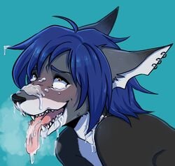 after_sex anthro blush canine clothed clothing cum cum_in_gills cum_on_face cum_on_tongue ehbear eyewear fish furry hybrid male male_only mammal marine shark smile solo tongue tongue_out