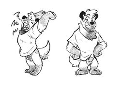 anthro balls bottomless clothed clothing erection flaccid furry grin hyena male male_only mammal monochrome open_mouth penis riversausage smile solo standing stretching tears yawn