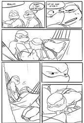 bed blush comic from_behind_position leonardo male ninja oral penis pillow raphael reptile scalie sex sneefee teenage_mutant_ninja_turtles text turtle yaoi