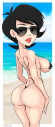 1girls american_dragon:_jake_long artist_name ass back_view beach big_ass bikini black_bikini black_hair breasts dat_ass disney eyewear female female_only hourglass_figure human large_breasts lipstick looking_back meegol micro_bikini milf nipple_bulge outdoors perky_breasts red_lipstick short_hair sideboob solo standing sunglasses susan_long thong thong_bikini