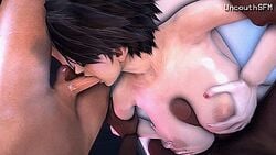 3d animated bayonetta bayonetta_(character) bayonetta_2 bouncing_breasts breasts dark-skinned_male dark_skin fellatio gangbang group interracial naked nude oral oral_sex paizuri sex teamwork threesome uncouthsfm