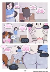 2025 anthro ass balls bent_over biped black_hair blue_eyes box brown_hair canid canine canis cardboard cardboard_box chair clothed clothed_anthro clothed_female clothing colored comic comic_panel computer computer_monitor container desk digital_drawing_(artwork) digital_media_(artwork) domestic_dog duo electronics english_description english_text exhibitionism female female_anthro footwear fur furniture genitals hair hi_res hidden_sex_toy husky laugh looking_at_butt looking_at_viewer male male/female mammal markings miranda_(woofyrainshadow) mole_(marking) nordic_sled_dog office_chair open_mouth pajamas penis pink_clothing pink_eyes pink_shirt pink_topwear plushie plushophilia shirt shoes siberian_husky simple_background sitting smile socks speech_bubble spitz story table tail text thought_bubble topwear url walk-in white_body woofy_(woofyrainshadow) woofyrainshadow