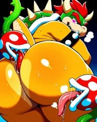 ai_generated big_ass big_butt big_thighs bowser breath dotal gay gay_rimjob heart-shaped_pupils licking licking_ass looking_at_viewer looking_back looking_pleasured male male_only mario_(series) orgasm orgasm_face orgy piranha_plant rimjob rimming rimming_male round_ass round_butt saliva saliva_drip sex smile smiling solo_male tongue tongue_out