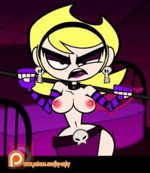 2010s 2018 aged_up animated armwear bed bedroom belly_button black_hairband blonde_hair breasts cartoon_network collar collarbone ear_piercing eyeshadow female fingerless_gloves hairband jay-onjey jiggling jiggling_breasts light-skinned_female lipstick mandy_(billy_and_mandy) navel nipples open_mouth patreon_username pink_nipples purple_lipstick room_background scythe skirt skirt_only skull_earrings solo striped_armwear the_grim_adventures_of_billy_and_mandy thin_waist topless topless_female