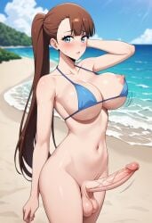 1futa ai_generated beach bikini blue_bikini blue_eyes breasts brown_hair cock colored dick futa_only futanari futanari futanari/female lee_joo_hee light_skin light_skinned_futanari nickythecreator penis sexy sexy_body sexy_pose solo_leveling testicles veiny_penis