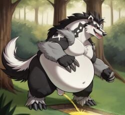 ai_generated fat_folds forest micropenis morbidly_obese obstagoon peeing small_penis sweaty tagme trees urine