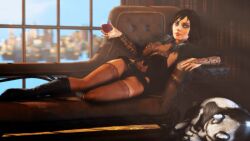 3d animated big_breasts bioshock bioshock_infinite blue_eyes breasts brown_hair busty elizabeth_comstock female female_focus female_only hourglass_figure large_breasts lordaardvark pose posing short_hair tagme wide_hips wine wine_glass