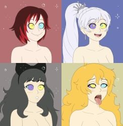 4girls ahe_gao animated animated black_hair blake_belladonna blonde_hair blush drooling happy_trance hypnosis kaa_eyes large_breasts long_hair mind_control nude open_mouth plsgts ponytail red_hair ruby_rose rwby short_hair small_breasts smile the_jungle_book tongue tongue_out weiss_schnee white_hair yang_xiao_long