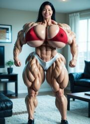 ai_generated big_breasts huge_breasts hyper_breasts large_breasts muscle_mommy muscular muscular_female sweat thick_thighs tight_clothing