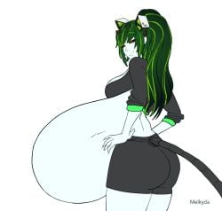 animated clothed green_hair kiwiplaysvr looking_at_viewer orange_eyes vore vore_belly