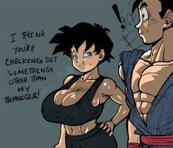 big_breasts boobs breasts color colored dragon_ball dragon_ball_heroes dragon_ball_z dragonball dragonball_z female pseudocel son_gohan sweatdrop videl videl_(short_hair)