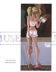 back blonde_female blonde_hair blonde_hair_female butt dean_yeagle female mandy_(dean_yeagle) museum red_ribbons ribbons short_pants short_shirt twintails