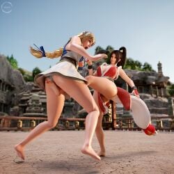 2girls armor beach blonde_hair catfight cuntbusting fatal_fury femdom fighting fighting_game king_of_fighters mai_shiranui ryona sexfight snk sophitia_alexandra soul_calibur wafl4k wrestling wrestlingryona yuri