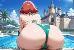 ai_generated anus anus_peek ass ass_focus big_ass big_breasts fat female hell-pantsu pussy_peek red_hair solo thick_thighs wet_body