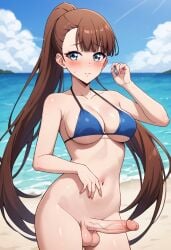 1futa ai_generated beach bikini blue_bikini blue_eyes breasts brown_hair cock colored dick futa_only futanari futanari futanari/female lee_joo_hee light_skin light_skinned_futanari nickythecreator penis sexy sexy_body sexy_pose solo_leveling testicles veiny_penis