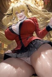 1girls areola_slip big_breasts blonde_hair evil_smile female female_focus female_only from_below huge_breasts indoors jacket kakegurui large_breasts marshalperv panties pervmarshal ponytails red_lipstick saotome_meari school_uniform schoolgirl shiny shiny_skin skirt skirt_lift solo solo_female solo_focus sweat sweating tagme tagme_(artist) thick_thighs upskirt watermark white_panties wide_hips