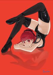 bending_over contortion gymnastics heel_boots kasumi_yoshizawa persona persona_5 persona_5_royal red_eyes red_hair sumire_yoshizawa tagme