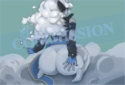 accessories ass big_ass big_butt blue_eyes calamity_mod cloud cloud_elemental cloud_elemental(terraria) cloud_hair cloud_humanoid clouds cloudscape elemental elemental_creature elemental_humanoid female girl gray_body grey_skin hand_on_butt hmidoui huge_ass looking_at_viewer looking_back looking_from_behind massive_ass painted_nails smile smirk sweat sweatdrop sweating sweaty sweaty_body sweaty_butt terraria terrariacalamitymod white_hair