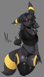 anthro anthro_pokemon big_thighs black_body black_eyes black_fur bra choker dripping dripping_pussy ear ear_piercing earrings eeveelution fur furry gamer_girl goth goth_girl ivylily low_twintails messy_hair mole mole_under_eye panties phone pokemon pokemon_(species) reference_image small_breasts tail thigh_gap thigh_highs thighhighs thighs twintails twintails_(hairstyle) umbreon undressing yellow_pussy