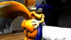 2017 3d animated anthro ass bed big_butt big_penis black_nose blue_eyes butt_grab canine clothing darksorm dipstick_tail duo erection female fox genderswap gloves green_eyes hand_on_ass hedgehog huge_butt looking_back male mammal multicolored_tail nude penis rule_63 sex smile sonic_(series) sonic_the_hedgehog straight tails tailsko thick_thighs thigh_sex video_games wide_hips