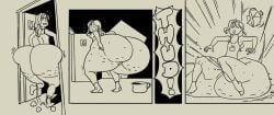 bare_bottom big_ass black_and_white carol chamber_pot comic desperate_to_pee embarrassed fell_down need_to_pee peeing peeing_on_floor pencil_sketch rnn10 slipped stuck_in_door traditional_art urination urine