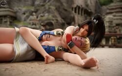 2girls 3d armor beach blonde_hair catfight cuntbusting fatal_fury female female_only femdom fighting fighting_game king_of_fighters mai_shiranui ryona sexfight snk sophitia_alexandra soul_calibur wafl4k wrestling wrestlingryona yuri